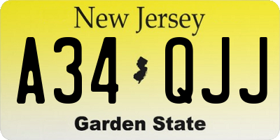 NJ license plate A34QJJ