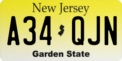 NJ license plate A34QJN
