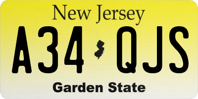 NJ license plate A34QJS