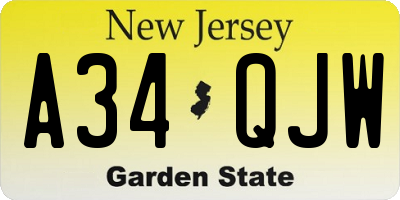 NJ license plate A34QJW