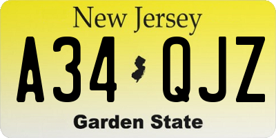 NJ license plate A34QJZ