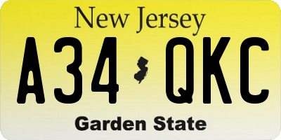 NJ license plate A34QKC