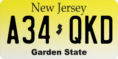 NJ license plate A34QKD