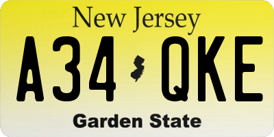 NJ license plate A34QKE