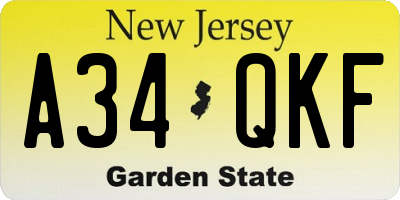 NJ license plate A34QKF