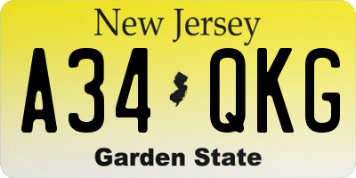 NJ license plate A34QKG