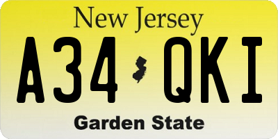 NJ license plate A34QKI