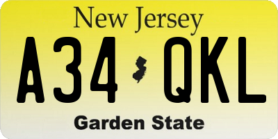 NJ license plate A34QKL