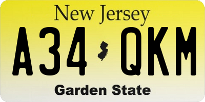NJ license plate A34QKM
