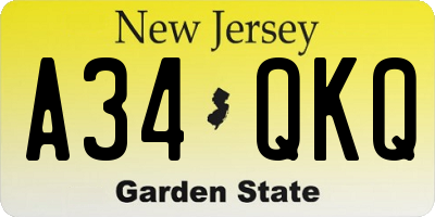NJ license plate A34QKQ