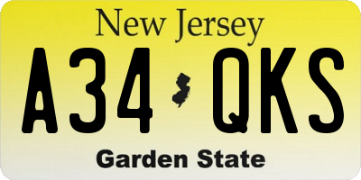 NJ license plate A34QKS