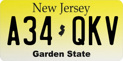 NJ license plate A34QKV