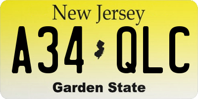 NJ license plate A34QLC