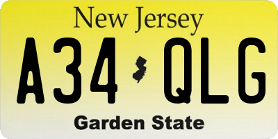 NJ license plate A34QLG