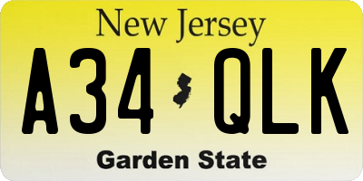 NJ license plate A34QLK