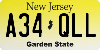 NJ license plate A34QLL