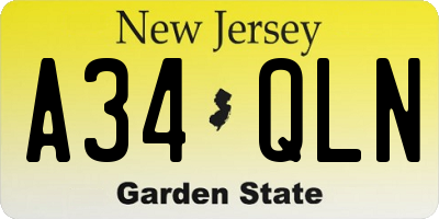 NJ license plate A34QLN