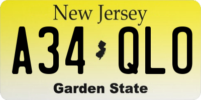 NJ license plate A34QLO