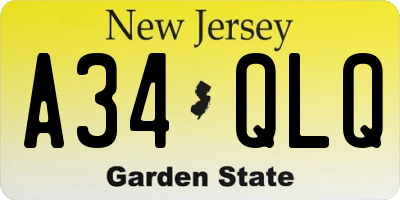 NJ license plate A34QLQ