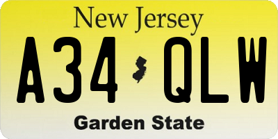 NJ license plate A34QLW