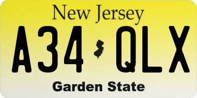 NJ license plate A34QLX