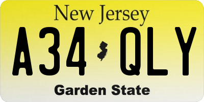 NJ license plate A34QLY