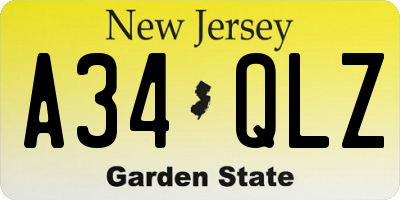 NJ license plate A34QLZ