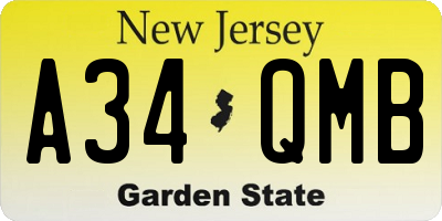 NJ license plate A34QMB