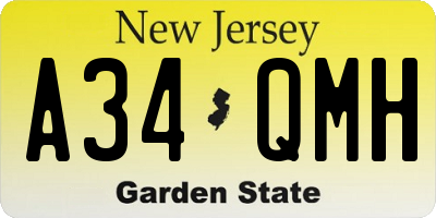 NJ license plate A34QMH