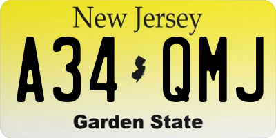 NJ license plate A34QMJ
