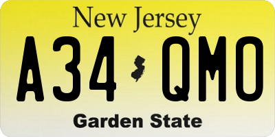 NJ license plate A34QMO