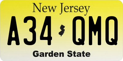 NJ license plate A34QMQ