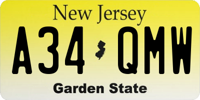 NJ license plate A34QMW