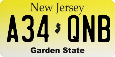 NJ license plate A34QNB