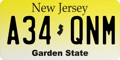 NJ license plate A34QNM