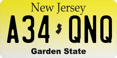 NJ license plate A34QNQ
