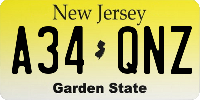 NJ license plate A34QNZ