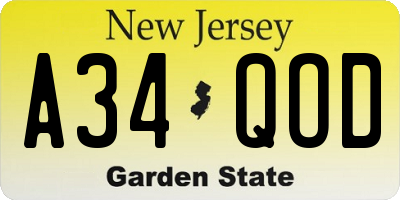 NJ license plate A34QOD