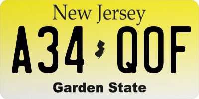 NJ license plate A34QOF