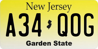 NJ license plate A34QOG
