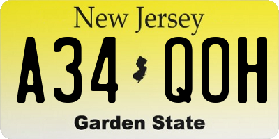NJ license plate A34QOH