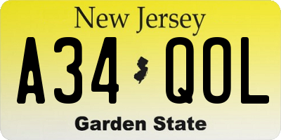 NJ license plate A34QOL