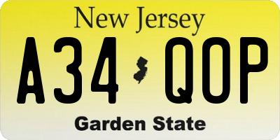 NJ license plate A34QOP
