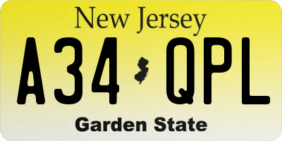 NJ license plate A34QPL