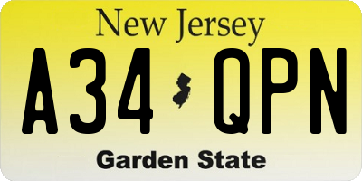 NJ license plate A34QPN