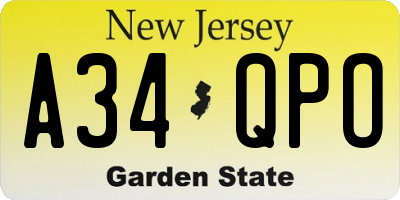 NJ license plate A34QPO