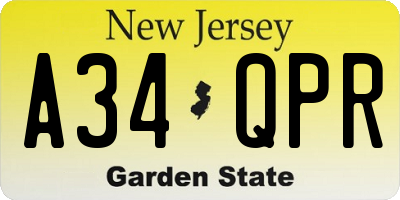 NJ license plate A34QPR