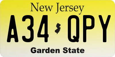 NJ license plate A34QPY