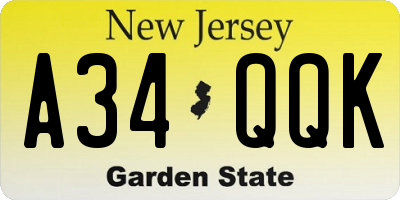NJ license plate A34QQK