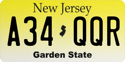 NJ license plate A34QQR